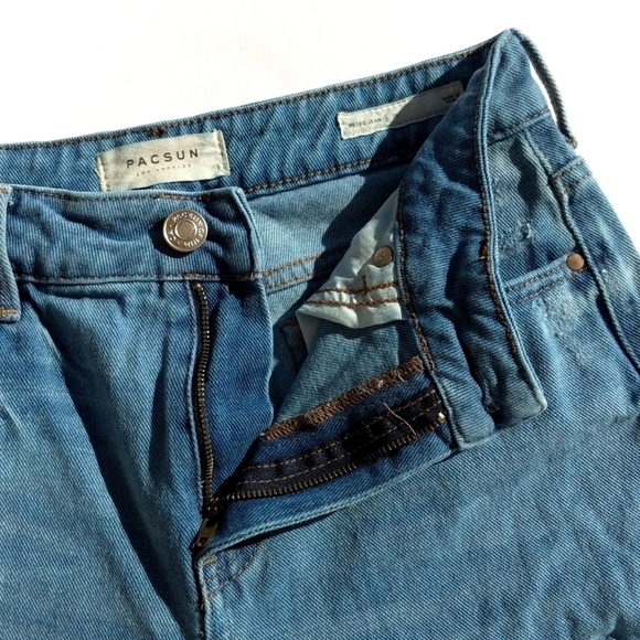 PacSun Retro Distressed Medium Blue High Rise Cropped Straight Leg Mom Jeans 25 - Picture 7 of 16